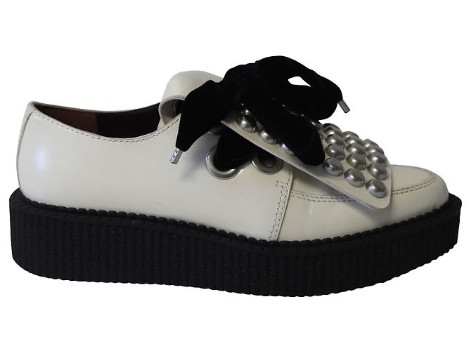 Marc By Marc Jacobs Studded Creeper Shoes in Ivory Leather White Cream