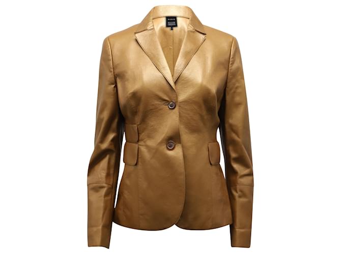 Akris Long Sleeve Blazer in Camel Leather Yellow  ref.611605