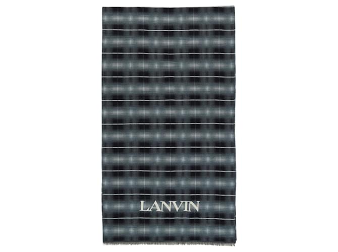 Écharpe Lanvin en laine avec logo à carreaux Bleu  ref.611859