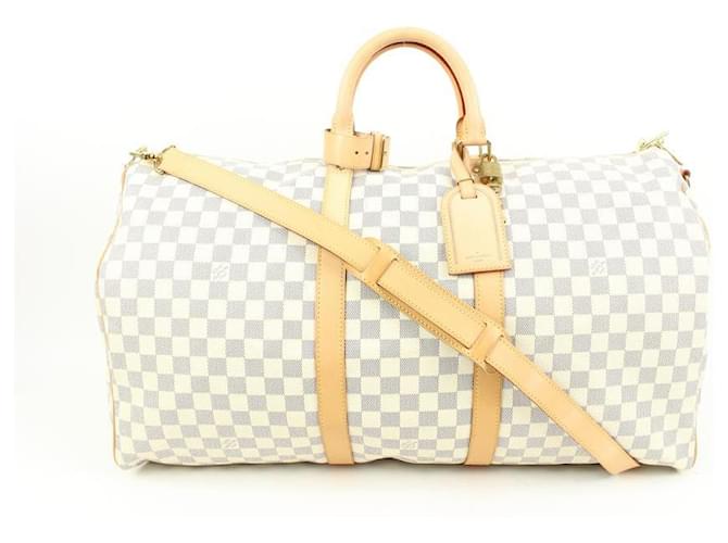 Louis Vuitton Damier Azur Keepall Bandouliere 55 Duffle with Strap Leather  ref.611908