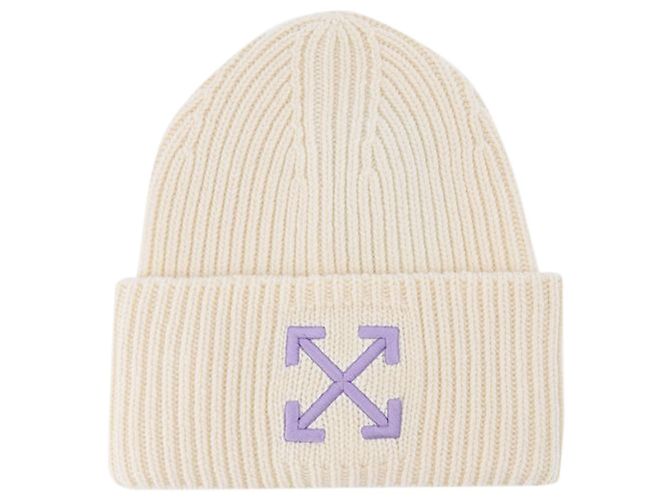 Off White Bonnet côtelé Arrows en blanc / lilas