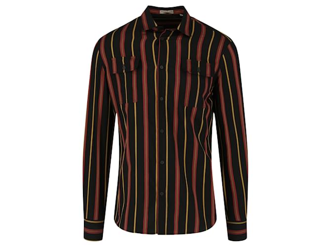 Bottega Veneta Striped Collar Shirt Black Cotton  ref.612080