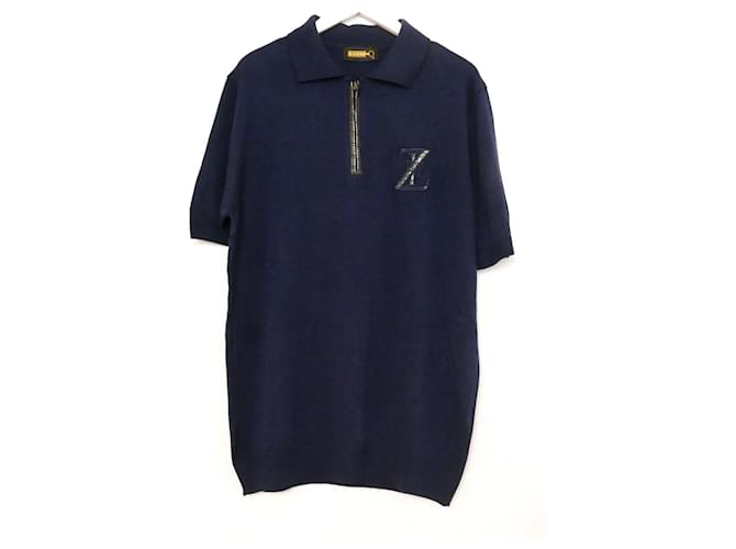 Zilli Navy Knit Faux Croc Trim Polo Shirt Navy blue Cotton Viscose Acetate  ref.613723