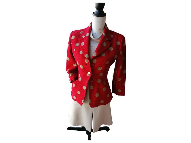 Kenzo Red Wool Jacket with Beige Polka Dots
