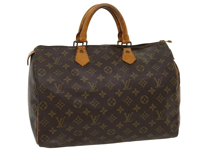 Auth Louis Vuitton Speedy 35 Monogram M41524 Leather Zipper Handle