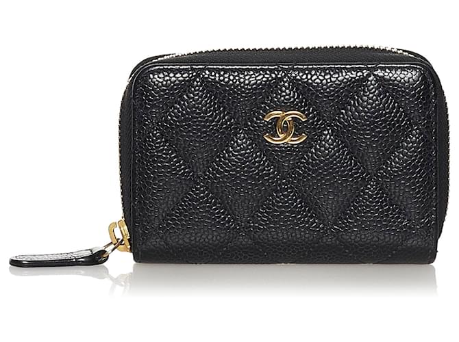 Chanel Black Quilted Caviar Long Zip Around L Gusset Wallet 1C512S For Sale  at 1stDibs