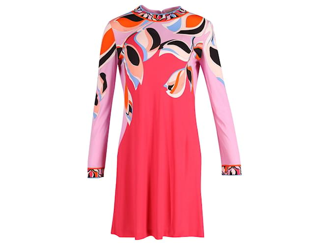 Emilio Pucci Heliconia Print Mini dress in Pink Print Viscose Cellulose fibre  ref.613070