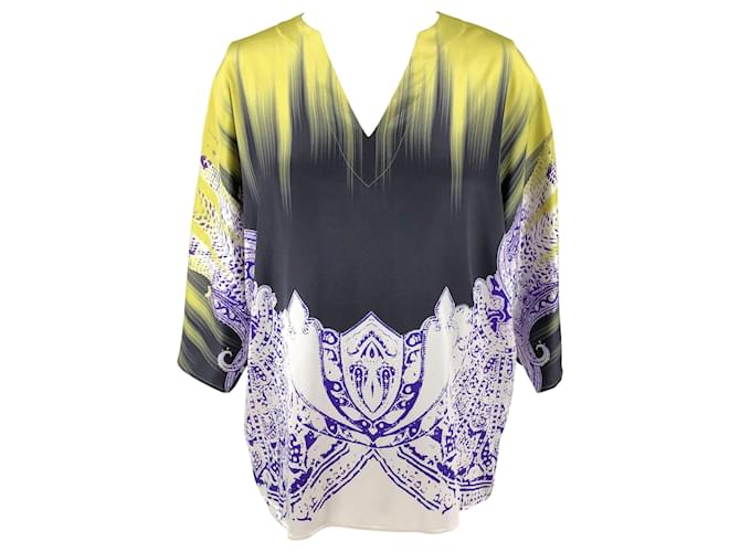 Etro loose top in silk with chartreuse & purple paisley print Multiple colors  ref.613125