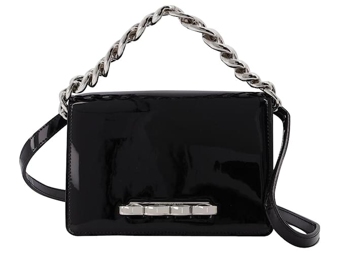 Alexander Mcqueen Four Ring Mini Chain Bag in Black Patent Leather  ref.613146