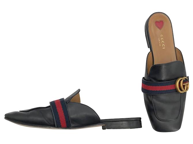 Gucci Peyton mules in black leather with Gs  ref.613212