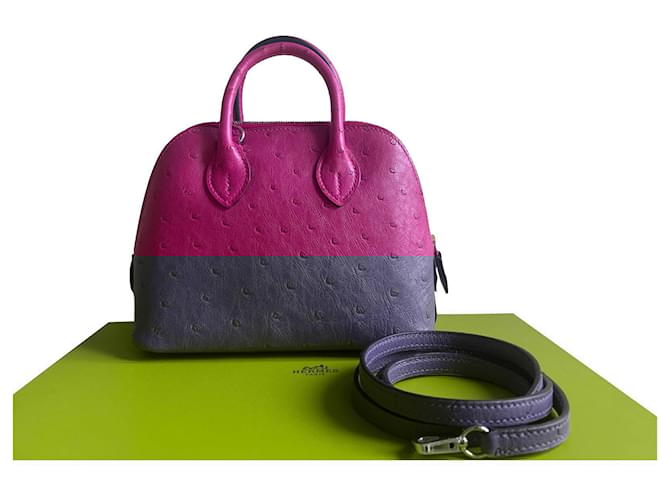 Hermès Mini Bolide 1923 Pink Ostrich leather Joli Closet