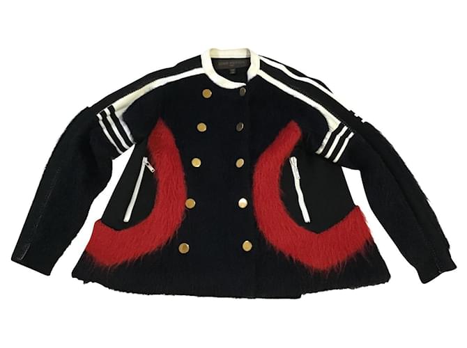 Cappotto della giacca di Louis Vuitton Nero Rosso Lana Mohair  ref.613554