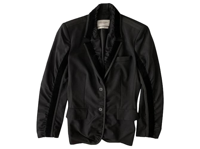 Yves Saint Laurent Veste blazer vintage YSL Laine Noir  ref.613580