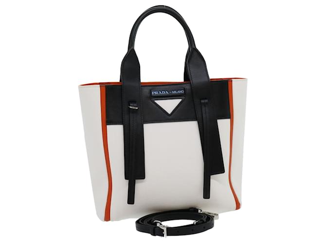 PRADA Uverture Hand Bag Canvas 2way White Black 1BG234 auth 30701a Cloth  ref.613636