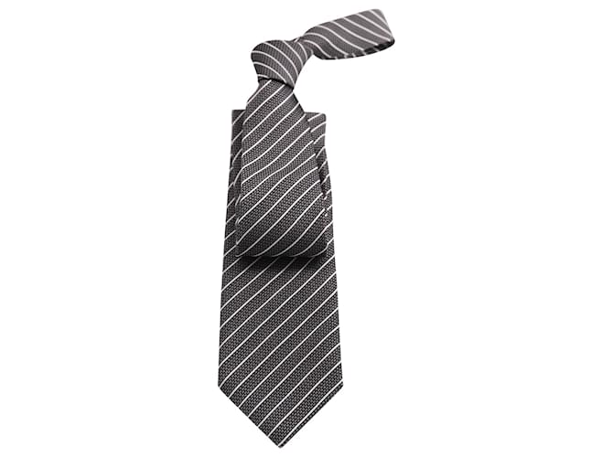 Tom Ford 80mm Diagonalstreifen-Krawatte aus grauer Baumwolle  ref.613919