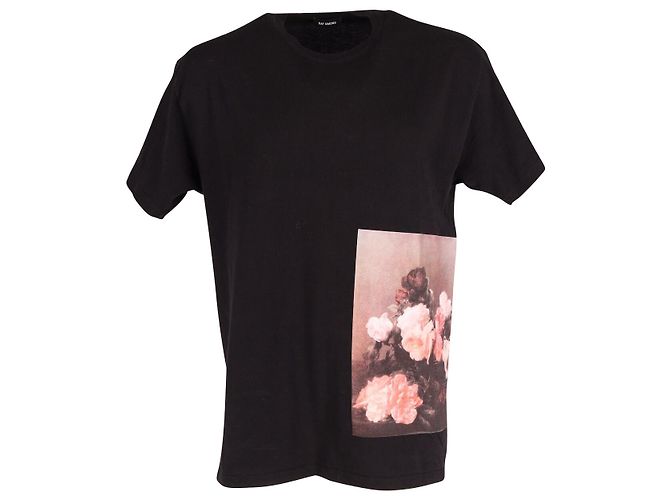 Raf Simons Joy Division Edition Camiseta con estampado de flores en algodón negro