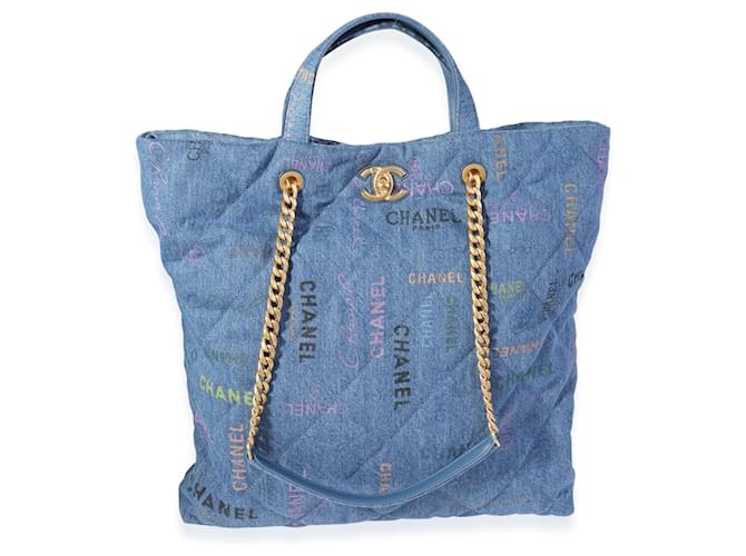 Chanel Blue & Multicolor gesteppte Denim Mood Einkaufstasche Blau John  ref.613967