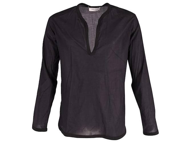 Camicia Yves Saint Laurent con scollo a V in cotone nero  ref.613973