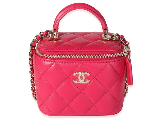 Chanel Fuchsia acolchoado de pele de cordeiro Mini Vanity Crossbody Rosa Couro  ref.613983