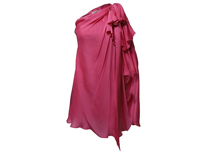 Vestido de um ombro só com babados Temperley London em cetim rosa fúcsia  ref.614001