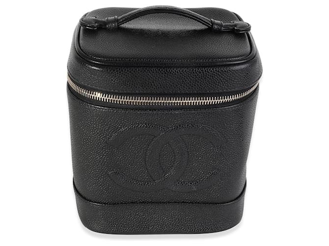 Vanity Beauty case Chanel in caviale nero vintage Pelle  ref.614014