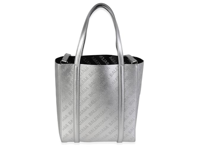 Balenciaga New Silver cuir de veau Logo Perforated Xxs Everyday Tote Veau façon poulain Gris  ref.614019