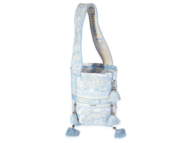 Dior Turquoise Toile De Jouy Embroidery D-bubble Bucket Bag Blue Leather  ref.614029 - Joli Closet