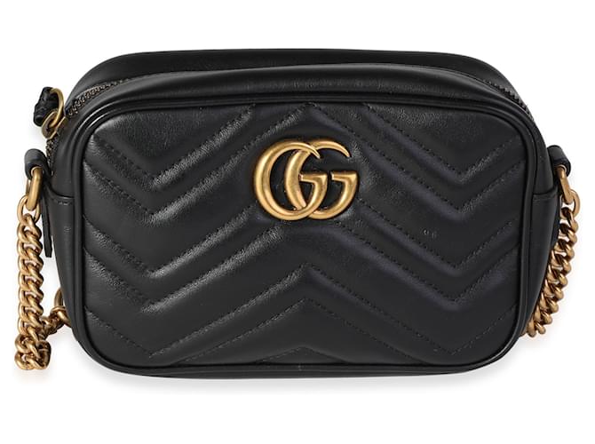 Gucci Black Matelasse Leather Mini Gg Marmont Shoulder Bag   ref.614037