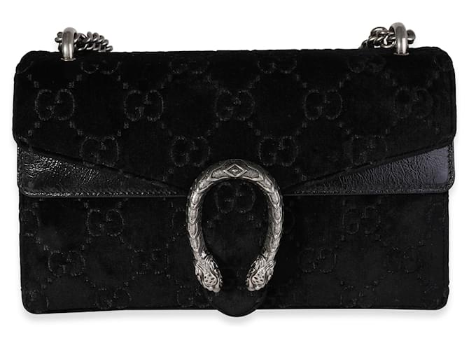 Gucci Kleine Dionysus-Tasche aus schwarzem Gg-Samt und Lackleder  ref.614046
