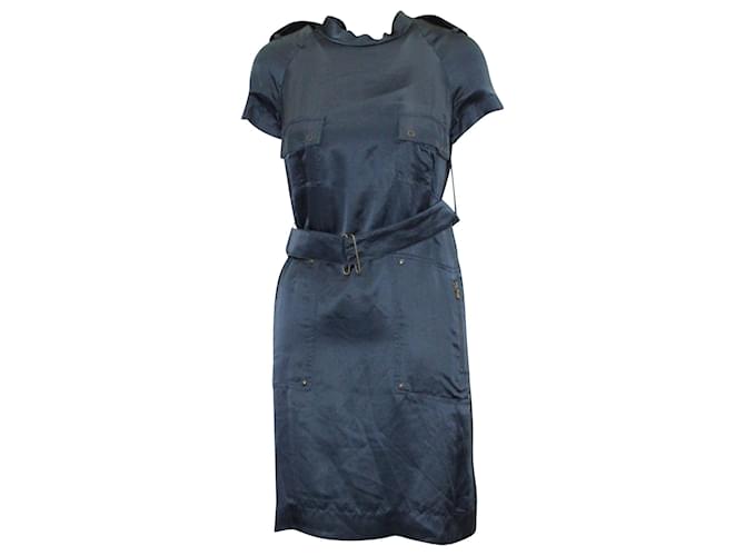 Lanvin Belted Sheath Dress in Blue Silk   ref.614070