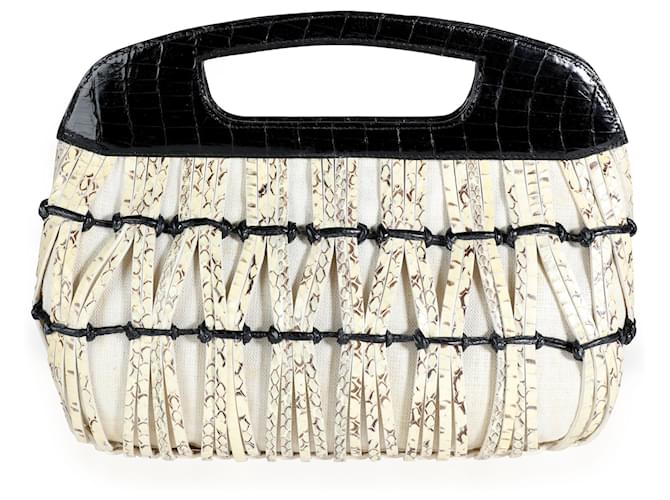Autre Marque Nancy Gonzalez Black Croc & Python Woven Top Handle Bag   ref.614092