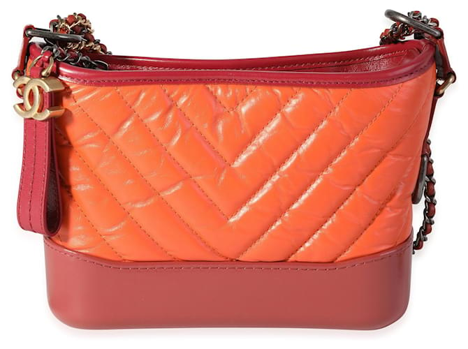 Chanel Orange & Red Aged Calfskin Chevron Quilted Small Gabrielle Hobo   ref.614104