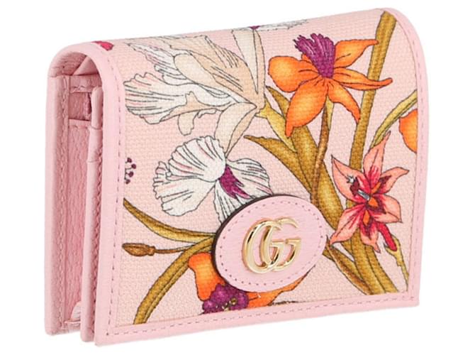 Gucci Floral Canvas Tri-Fold Wallet Pink Cloth ref.614131 - Joli Closet