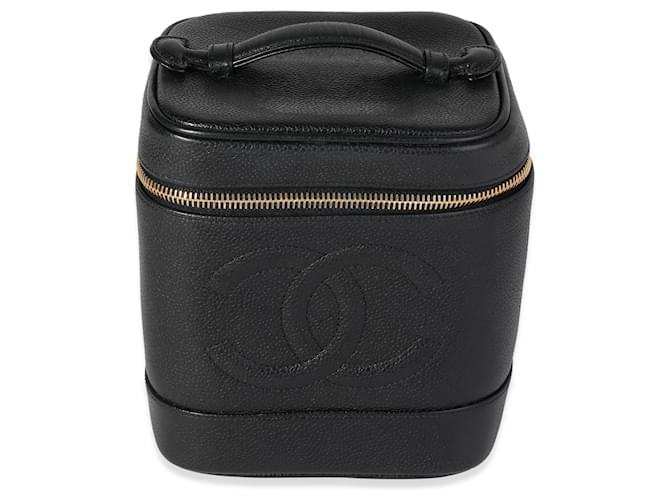 Chanel Vintage Black Caviar Cc Vanity Case  Leather  ref.614144