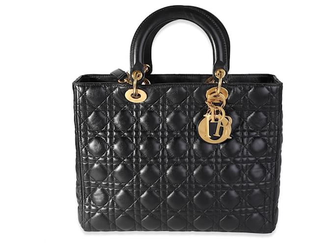 Bolsa feminina grande Dior Black Cannage acolchoada de couro de bezerro Preto  ref.614152
