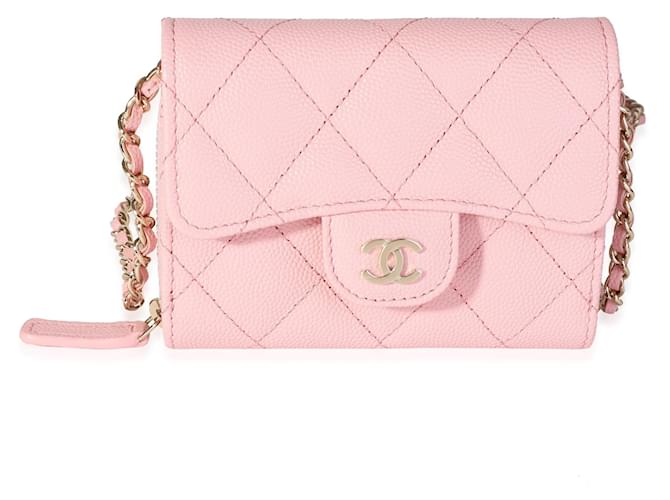 Wallet On Chain Portefeuille compact Chanel Pink Caviar sur chaîne Cuir Rose  ref.614158