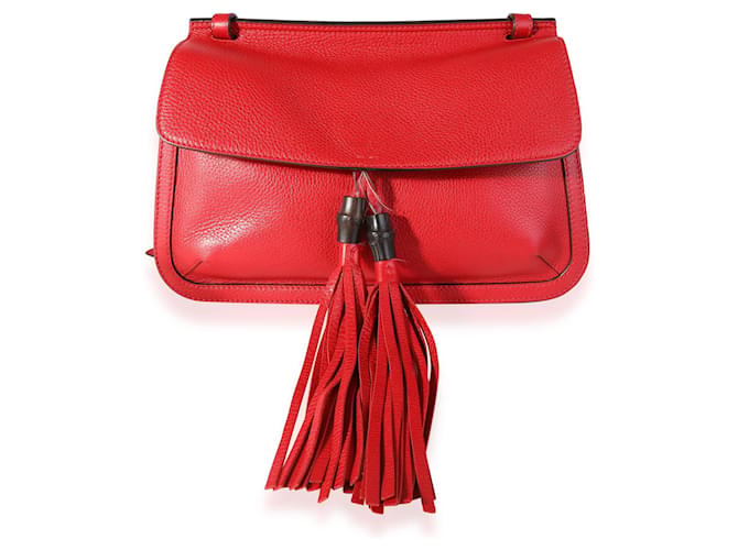 Gucci Red Pebbled Calfskin Medium Bamboo Daily Flap Shoulder Bag  Leather Pony-style calfskin  ref.614182