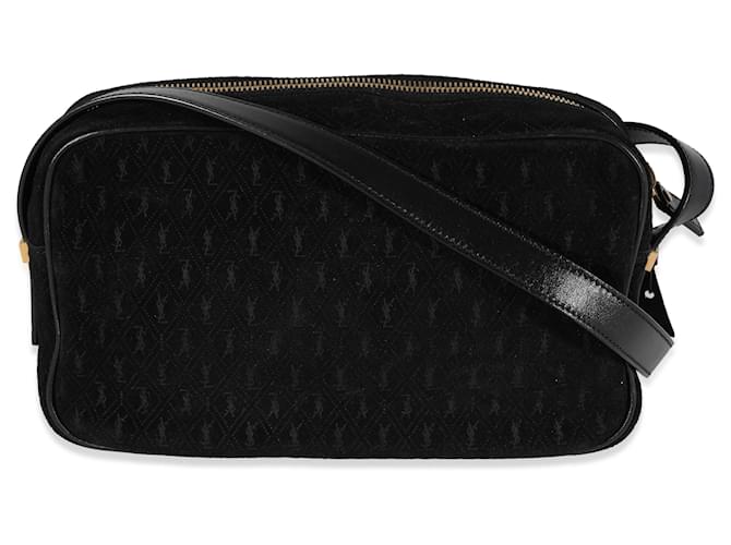 Saint Laurent Black Suede & Leather All-over Monogram Camera Bag