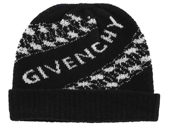 Givenchy Bonnet côtelé en laine à logo Noir  ref.614260