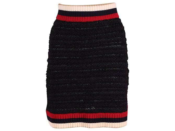 Gucci Knitted Skirt with Web Design in Black Cotton  ref.614290