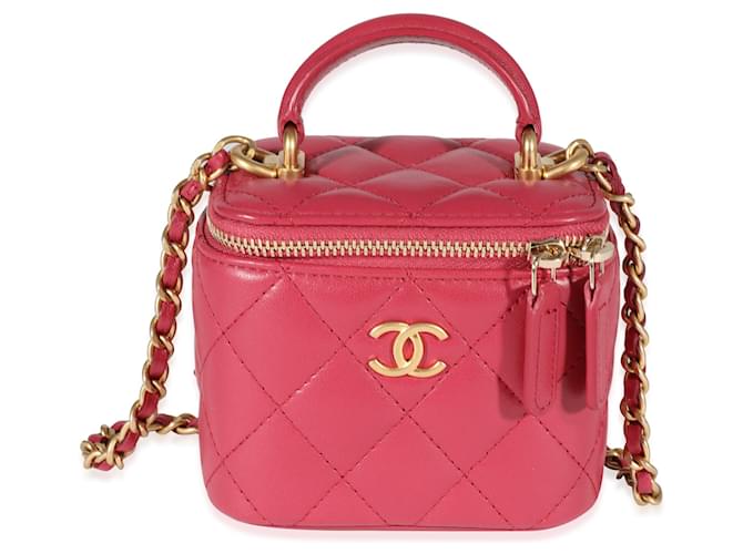Chanel Raspberry Quilted Lambskin Mini Vanity Case With Chain