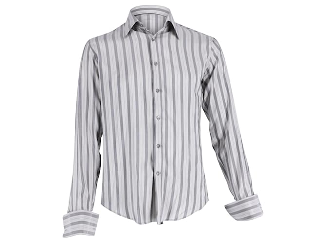 Yves Saint Laurent Striped Button Down Shirt in Grey Silk  ref.614327