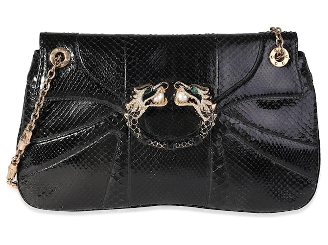 Gucci Limited Edition Tom Ford Black Python Jeweled Dragon Flap Bag Schwarz  ref.614342