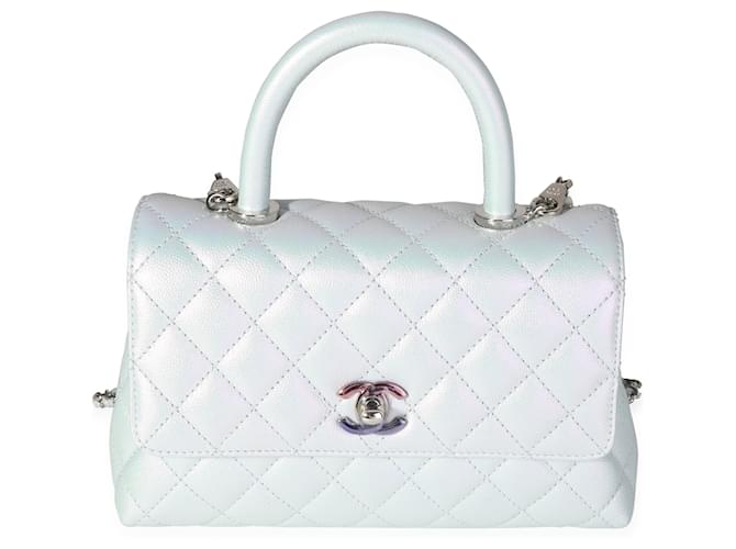 Chanel Light Blue Iridescent Quilted Caviar Small Coco Top Handle Bag  Leather ref.614354 - Joli Closet
