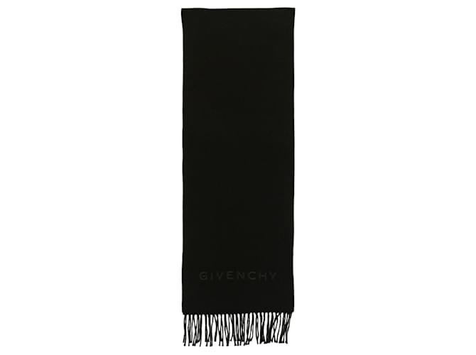 Givenchy Embroidered Fringe Wool Scarf Black  ref.614357
