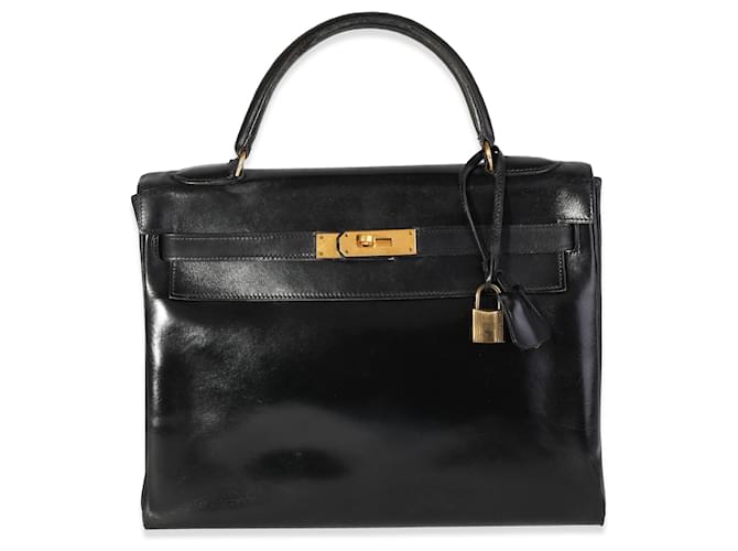 Hermès Hermes Vintage Black Box Calf Retourne Kelly 32 GHW Negro  ref.614378