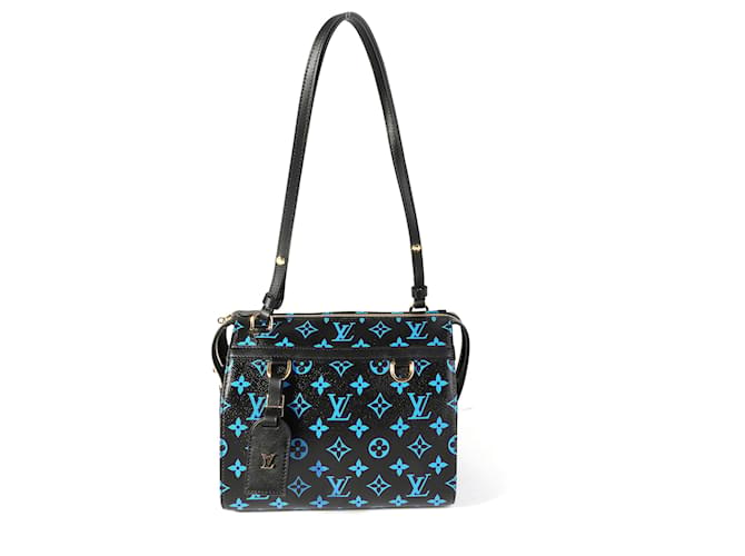 Lona monograma Louis Vuitton preto e azul e couro marinho Amazon Speedy Pm  ref.614398