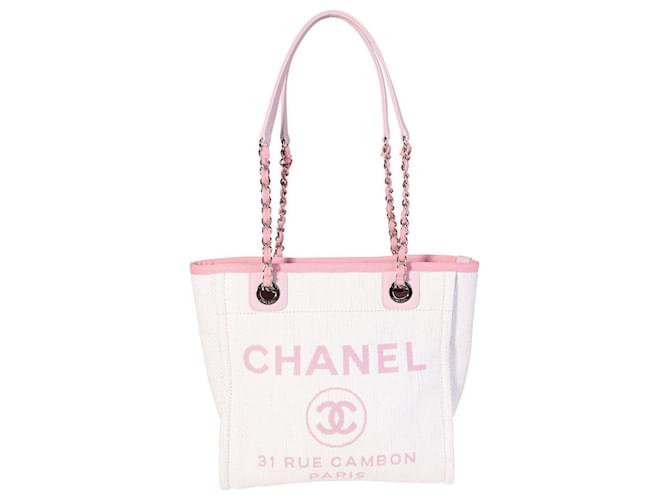 Borsa Chanel Mini Deauville in tela rosa pallido  ref.614407