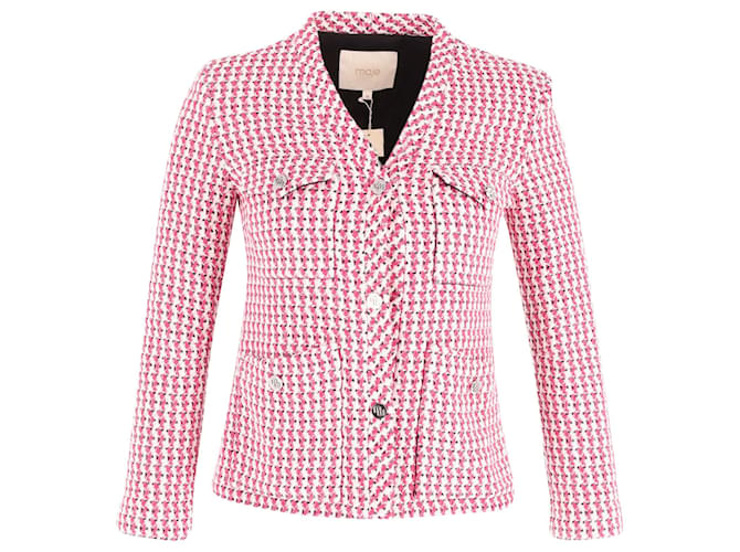 Chaqueta de tweed Maje Vyza de algodón rosa  ref.614435