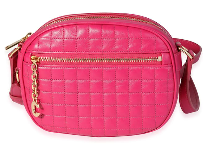 Céline Celine Hot Pink Quilted Calfskin Small C Charm Camera Bag  Leather Pony-style calfskin  ref.614447